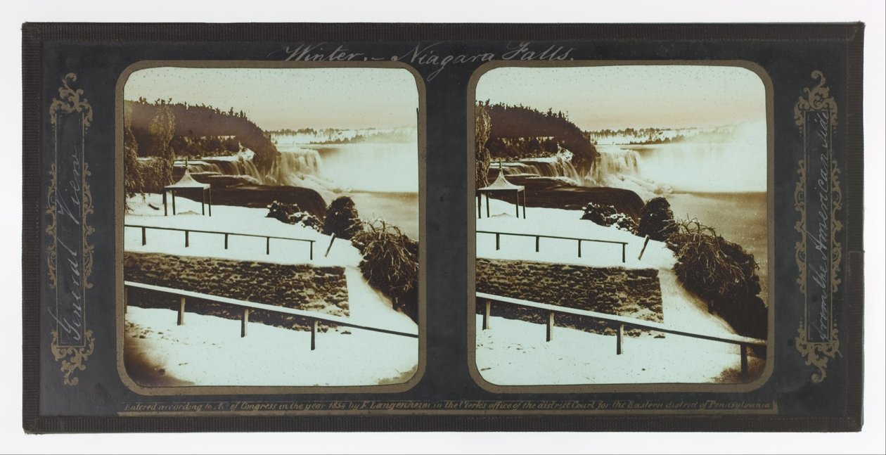 Winter Niagara Falls, vista geral do lado americano de Frederic and William Langenheim