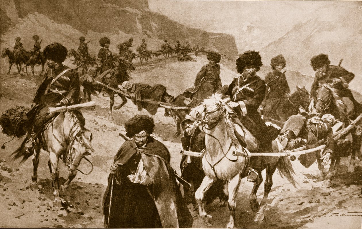 Comboio de ambulância cossaco nas montanhas da Caucasia, 1914-19 de Frederic de Haenen