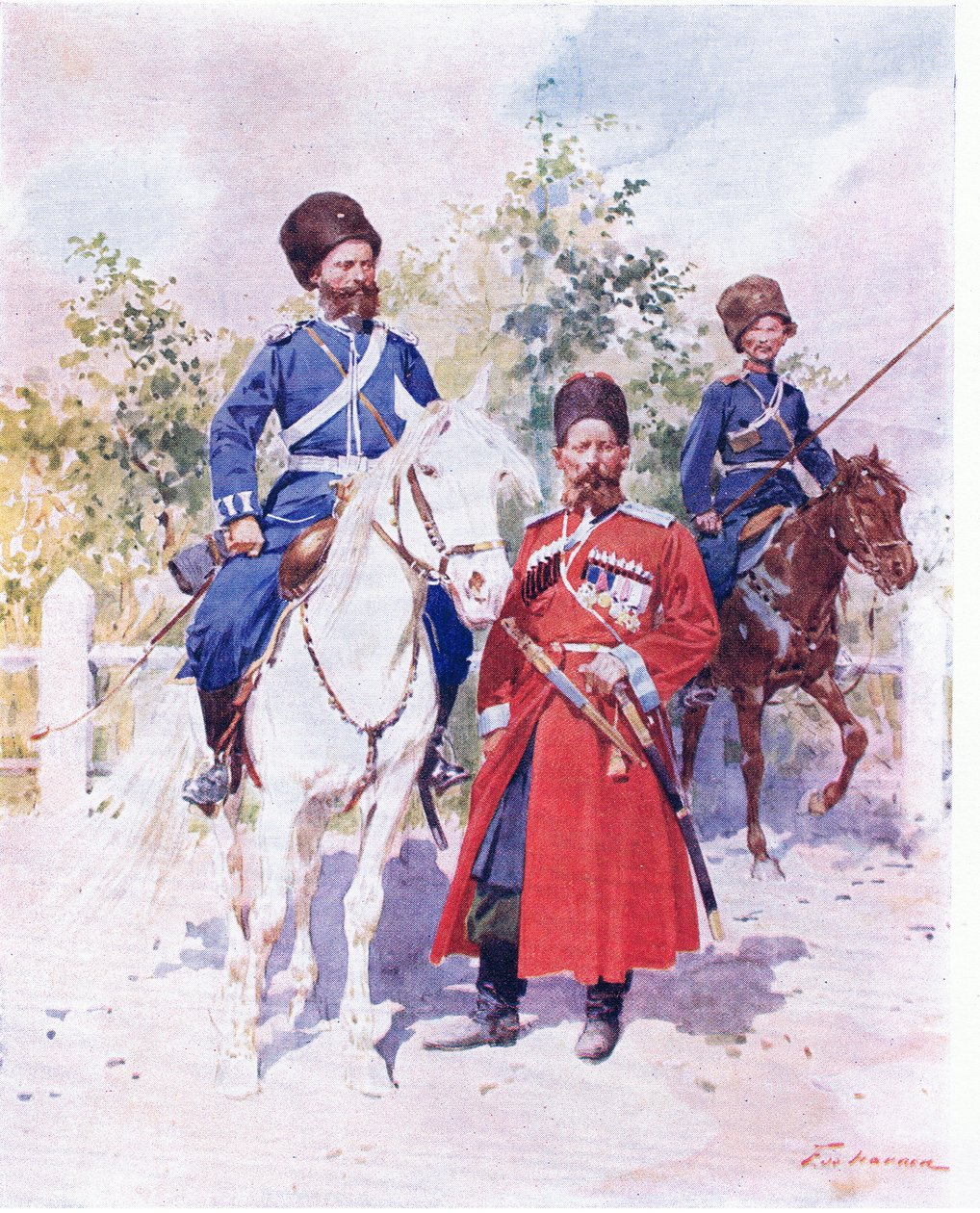 Soldados russos c.1900 (cor litho) de Frederic de Haenen