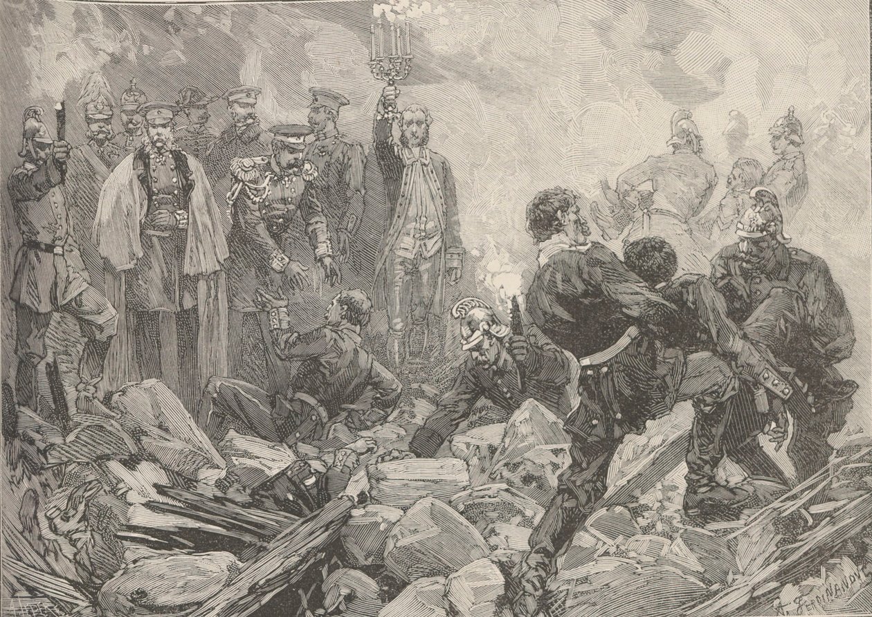 O Palácio de Inverno após a explosão, noite de 17 de fevereiro de 1880. de Frederic de Haenen