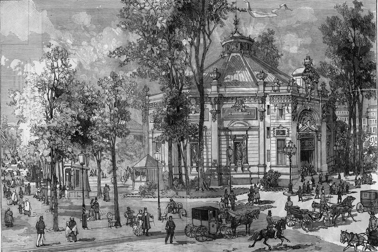 Vista do Teatro Panorama Marigny durante sua construção por Charles Garnier (1825-1895) em Paris de Frederic de Haenen
