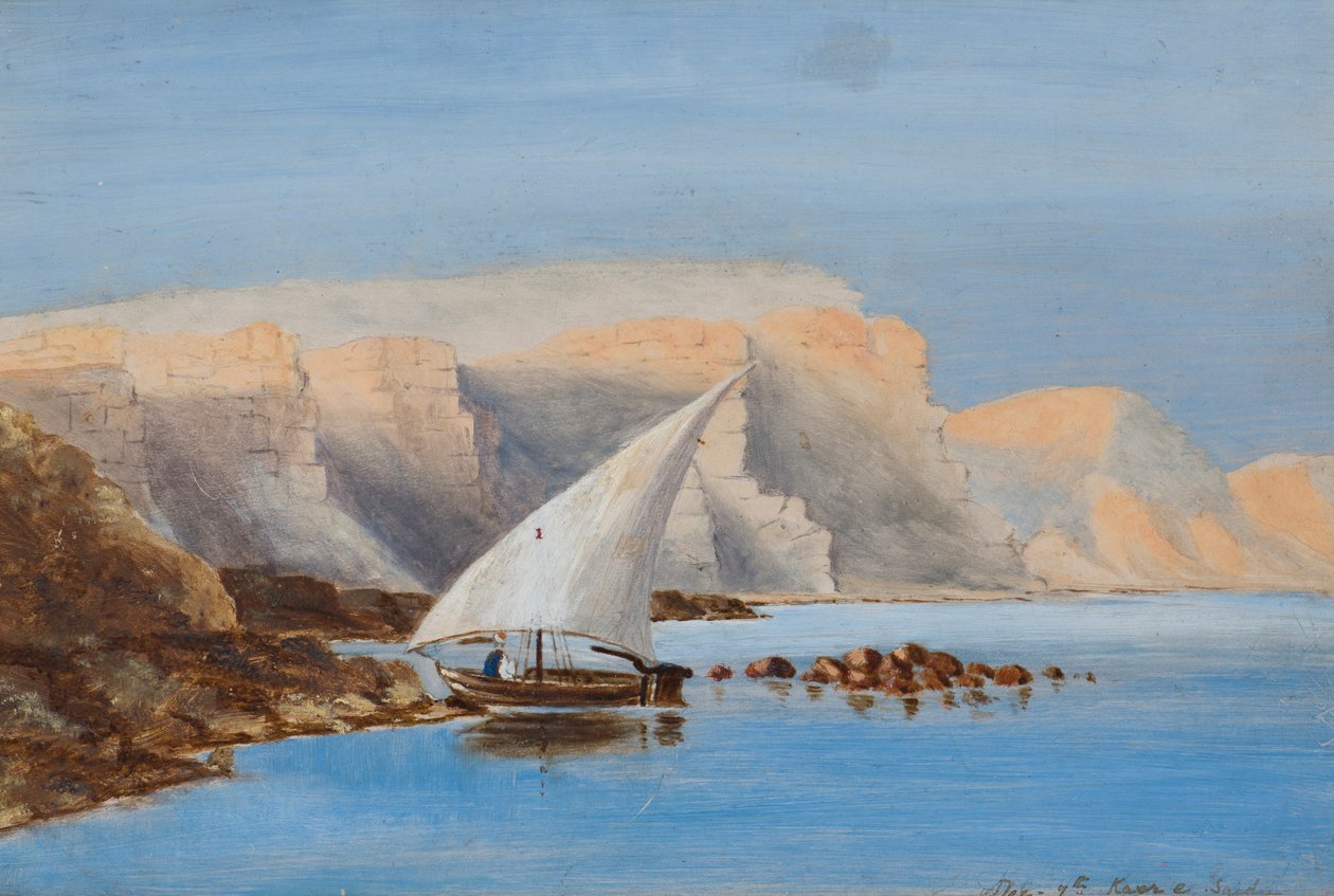 Barco à vela ao largo do Norte de África, c.1846-1907 (petróleo a bordo) de Frederica Countess of Scarborough Drummond