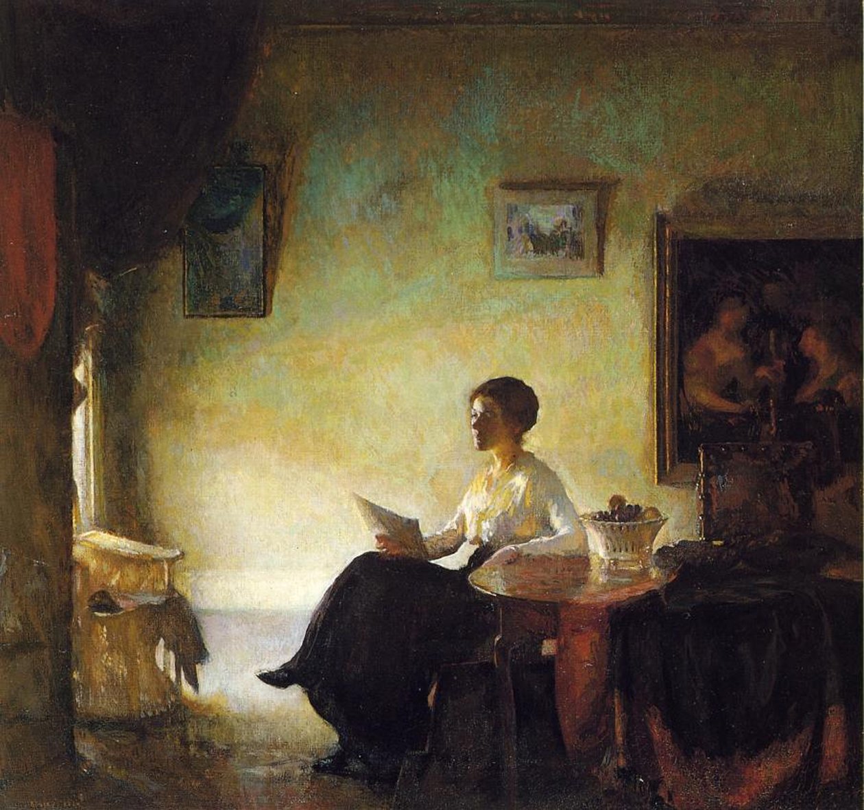 Mulher, leitura, lar, 1918 de Frederick Andrew Bosley