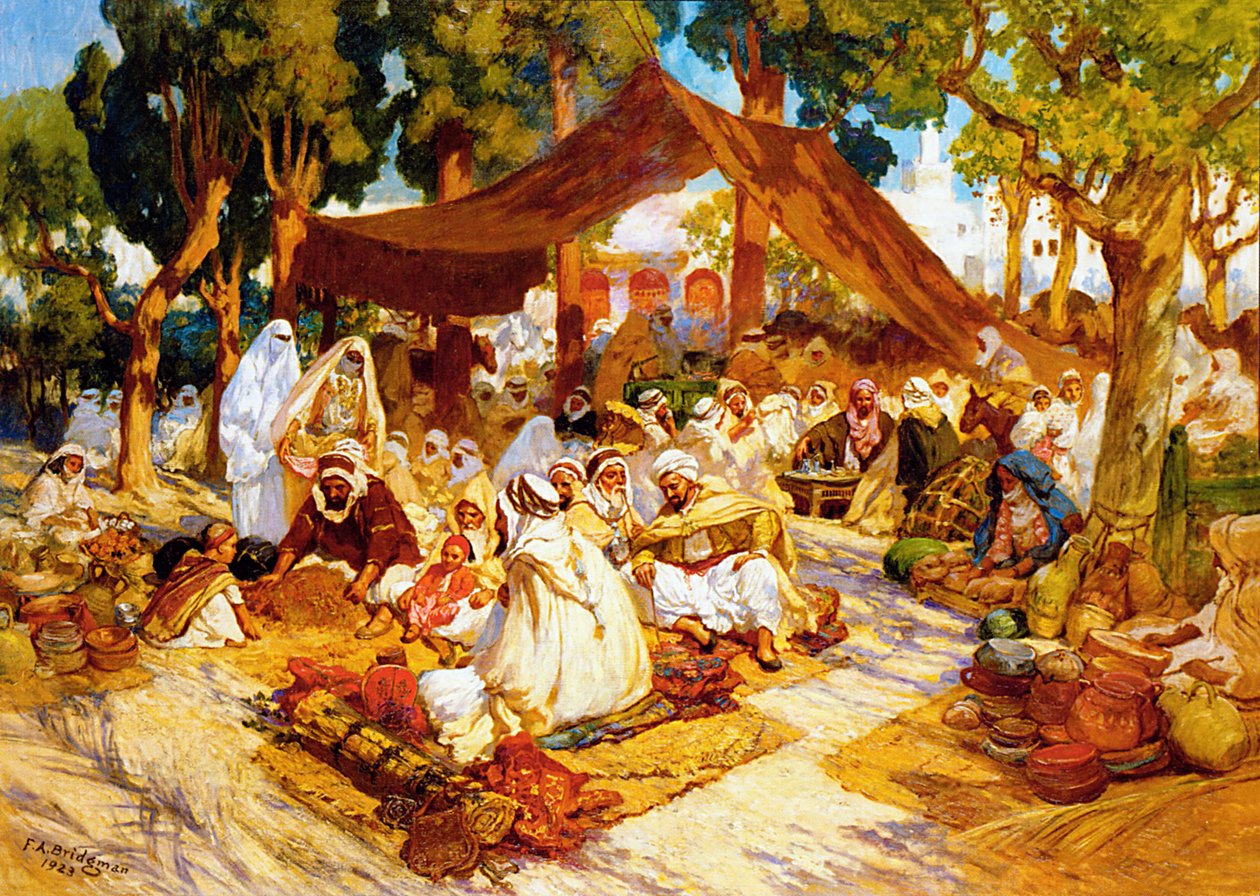 Um encontro noturno em um acampamento norte-africano de Frederick Arthur Bridgman