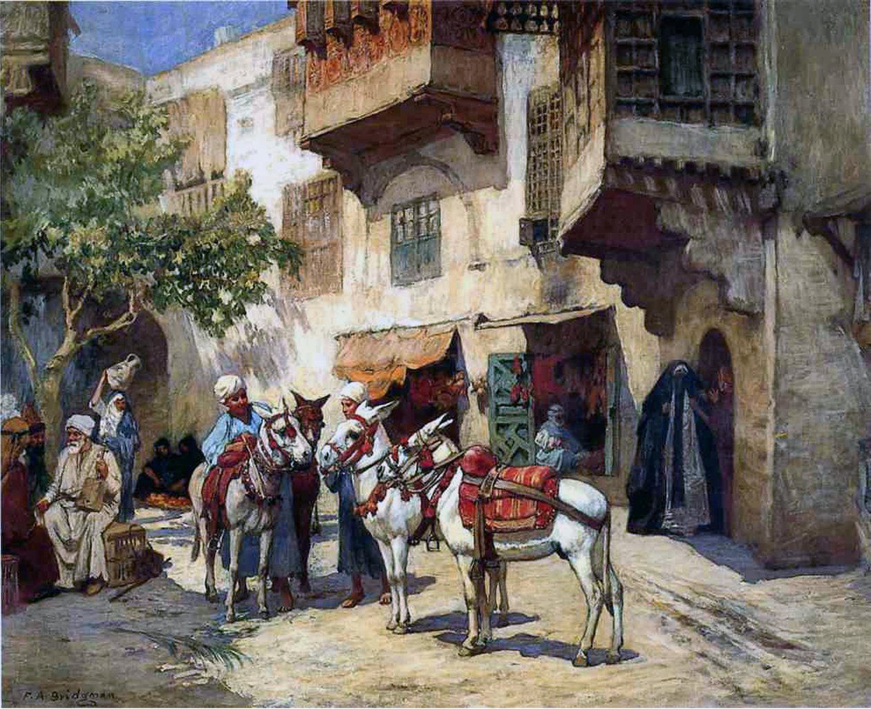 Rua Oriental com asnos de Frederick Arthur Bridgman