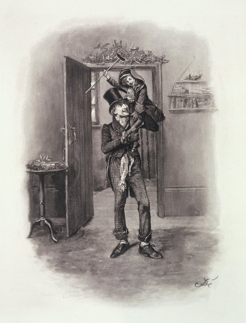Bob Cratchit e Tiny Tim, de "Charles Dickens: Uma fofoca sobre sua vida", de Thomas Archer, publicado em 1894 de Frederick Barnard