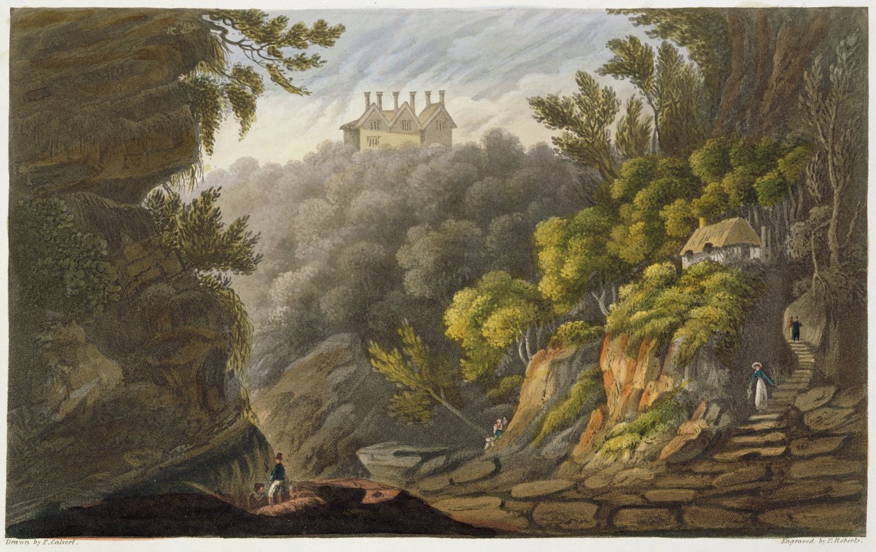 Shanklin Chine, de "A Ilha de Wight Ilustrada, em uma Série de Vistas Coloridas", gravada por P. Roberts, publicada em 1846 (aquatint) de Frederick Calvert