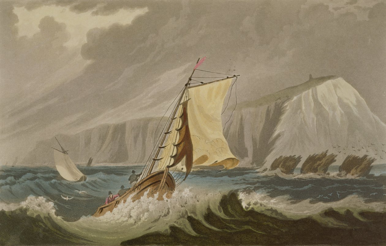As agulhas, de "A ilha de Wight ilustrada, em uma série de vistas coloridas", gravadas por P. Roberts, publicado em 1846 (aquatint) de Frederick Calvert