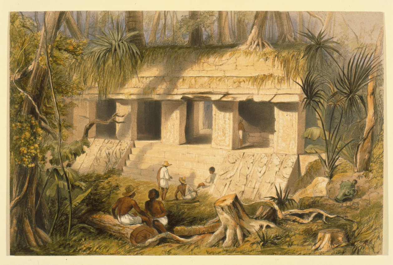 Corte de Princípios do Palácio de Palenque, ilustração de &39;Incidentes de Viagem na América Central, Chiapas e Yucatán&39; de John Lloyd Stephens, 1844 de Frederick Catherwood