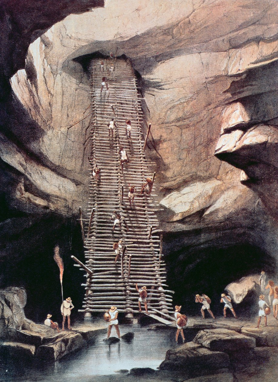 O abismo de Bolonchen, estado de Campeche, México, 1844 (lito colorido) de Frederick Catherwood