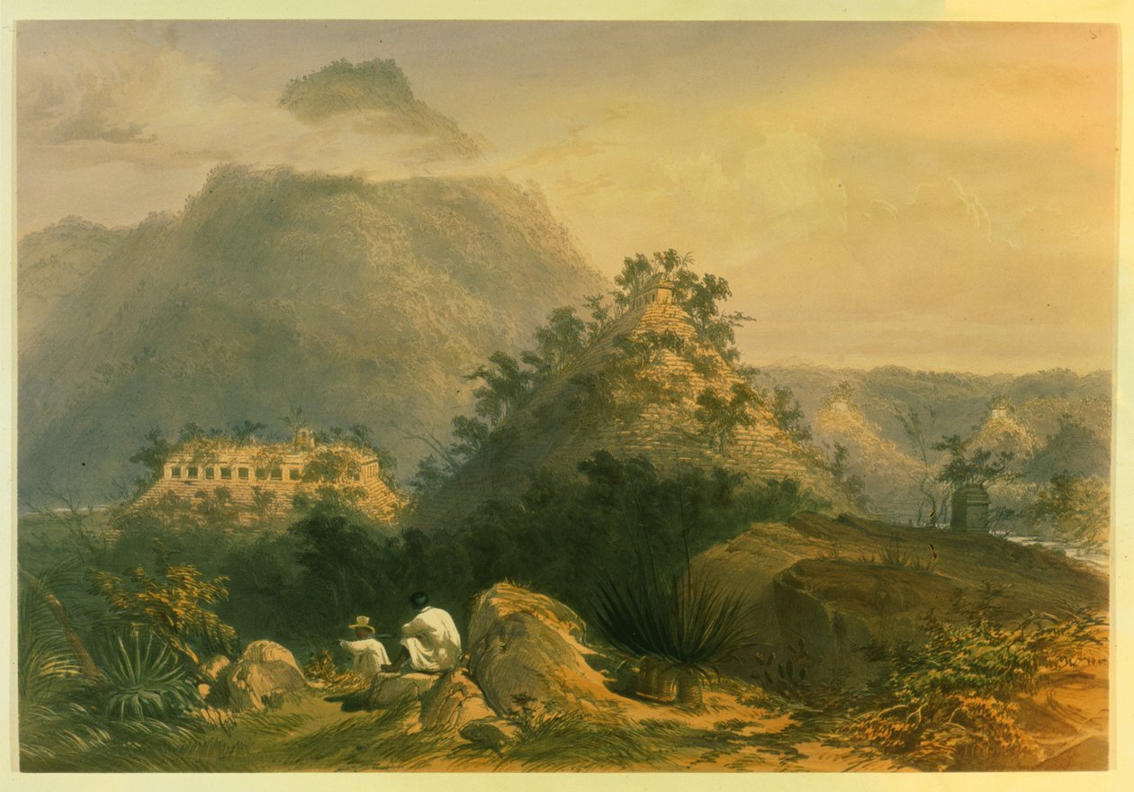 Vistas dos monumentos antigos em Palenque, ilustração de &39;Incidentes de viagem na América Central, Chiapas e Yucatán&39; por John Lloyd Stephens, 1844 de Frederick Catherwood