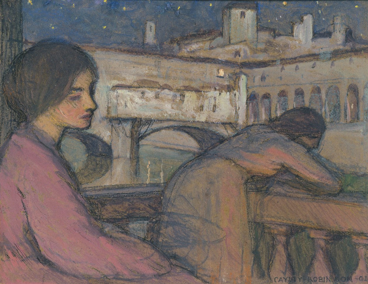 Sonhando no Arno, 1902 (lápis, pastel e guache a bordo) de Frederick Cayley Robinson