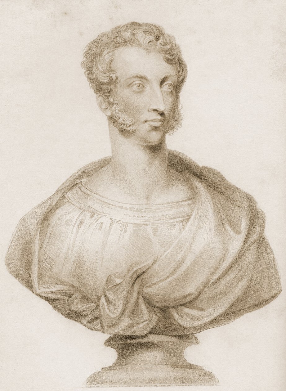 Busto de Edward George Bulwer-Lytton (1803-1873) ilustração de seu livro "Os peregrinos do Reno", publicado em 1838 de Frederick Christian Lewis