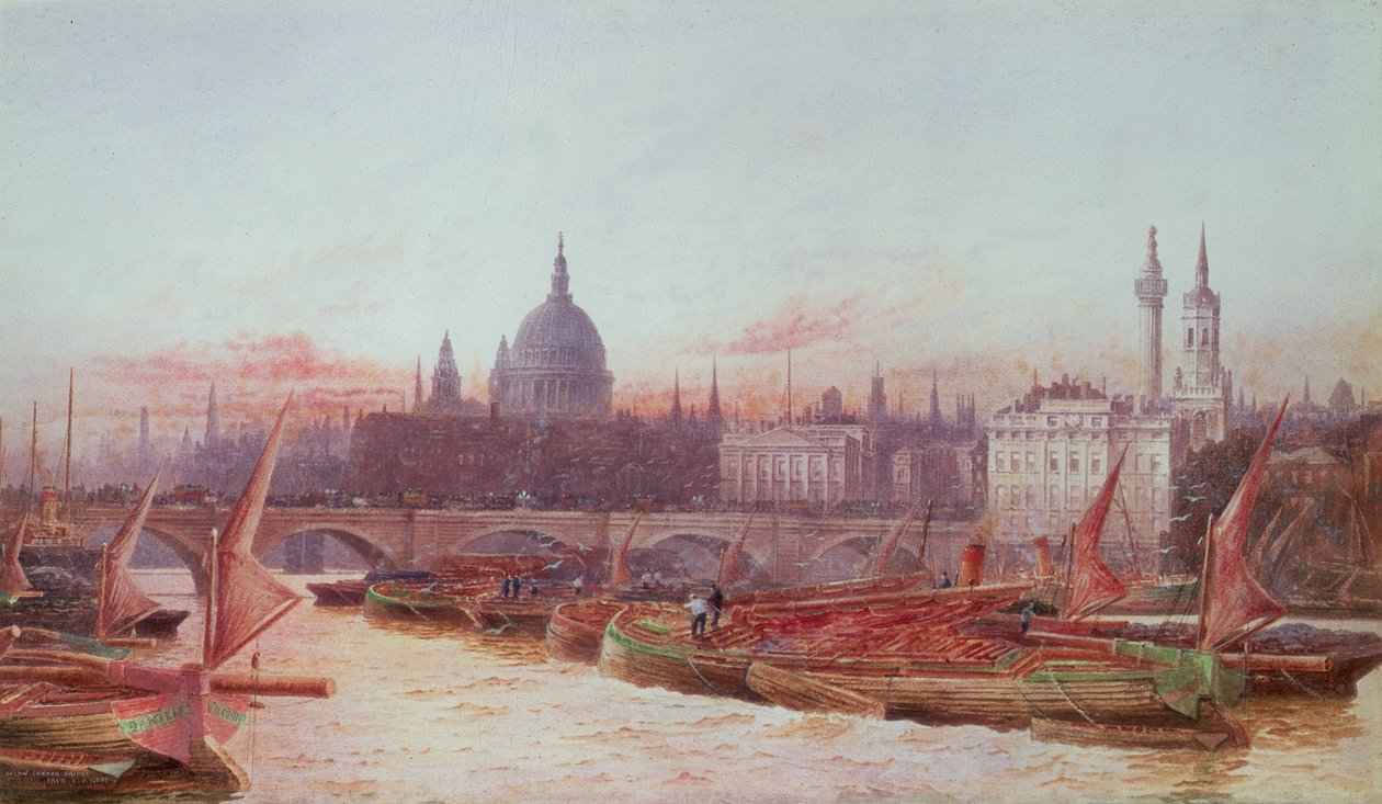 Barcaças abaixo da ponte de Londres de Frederick E.J. Goff
