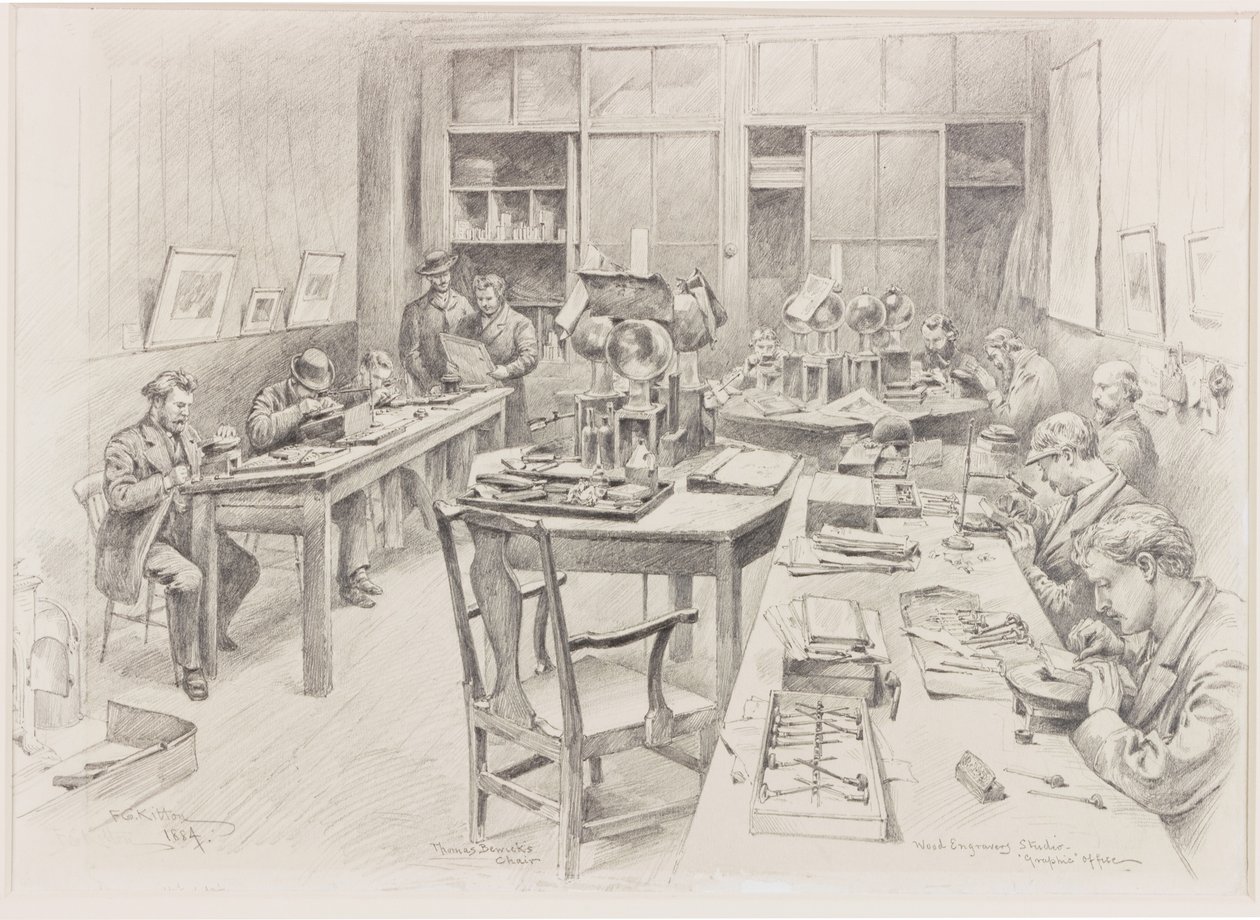 O Estúdio de Gravação em Madeira, Escritório &39;Gráfico&39;, com a Cadeira de Thomas Bewick de Frederick George Kitton
