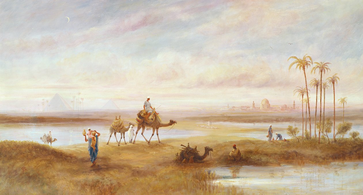 Figuras e camelos em um oásis de Frederick Goodall