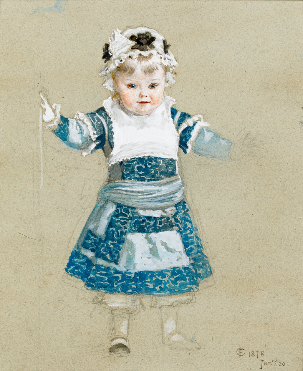 Frederica em seu vestido de festa, 1878 (wc no papel) de Frederick Goodall