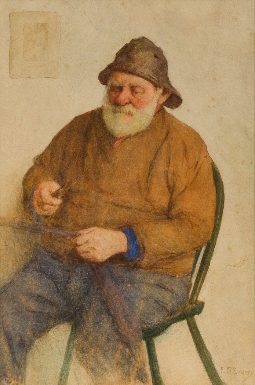 Fisherman Mending Nets (wc no papel) de Frederick James McNamara Evans