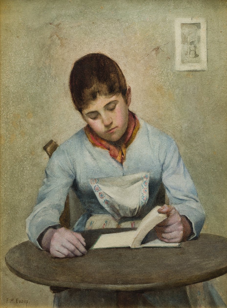 Menina sentada lendo (wc no papel) de Frederick James McNamara Evans