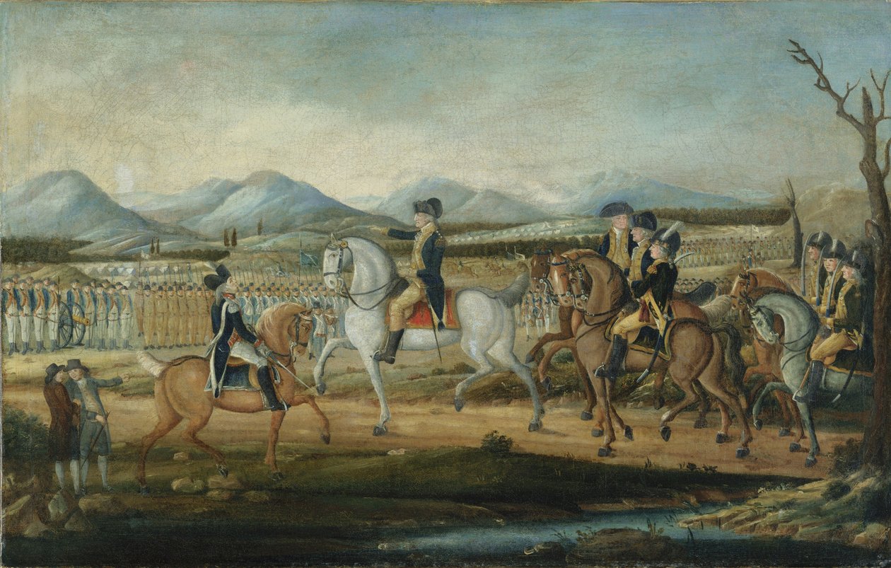 Washington Revendo o Exército Ocidental em Fort Cumberland, Maryland, após 1795 de Frederick Kemmelmeyer
