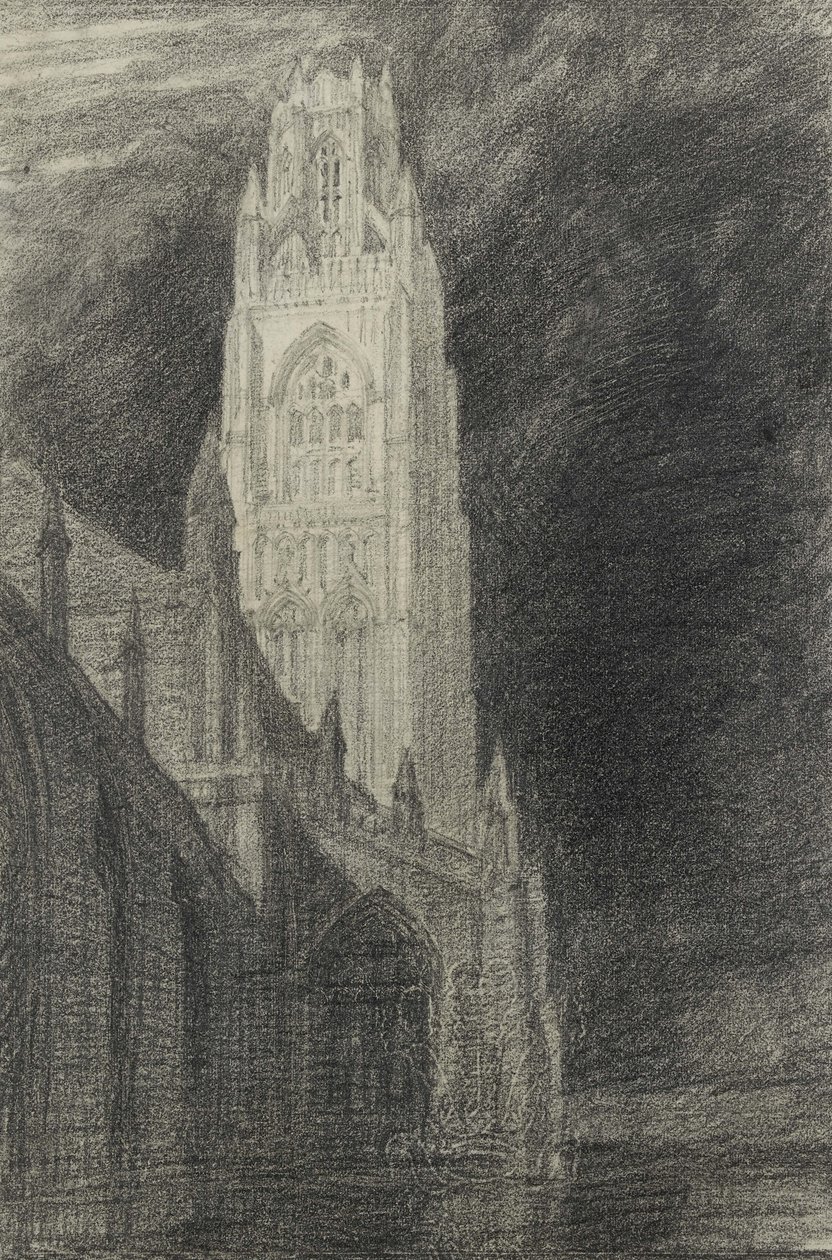 Estudo para &39;St Botolph&39;s, Boston&39;, 1924 (grafite sobre papel avergoado, colocado no verso do cartão) de Frederick Landseer Maur Griggs