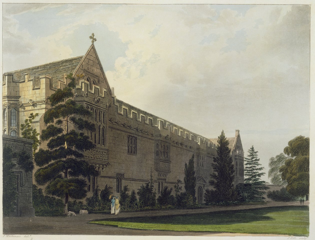 Faculdade do St. John vista do jardim, ilustração da "história de Oxford", gravada por J. Hill, bar. por R. Ackermann, 1813 (aquatinta) de Frederick Mackenzie