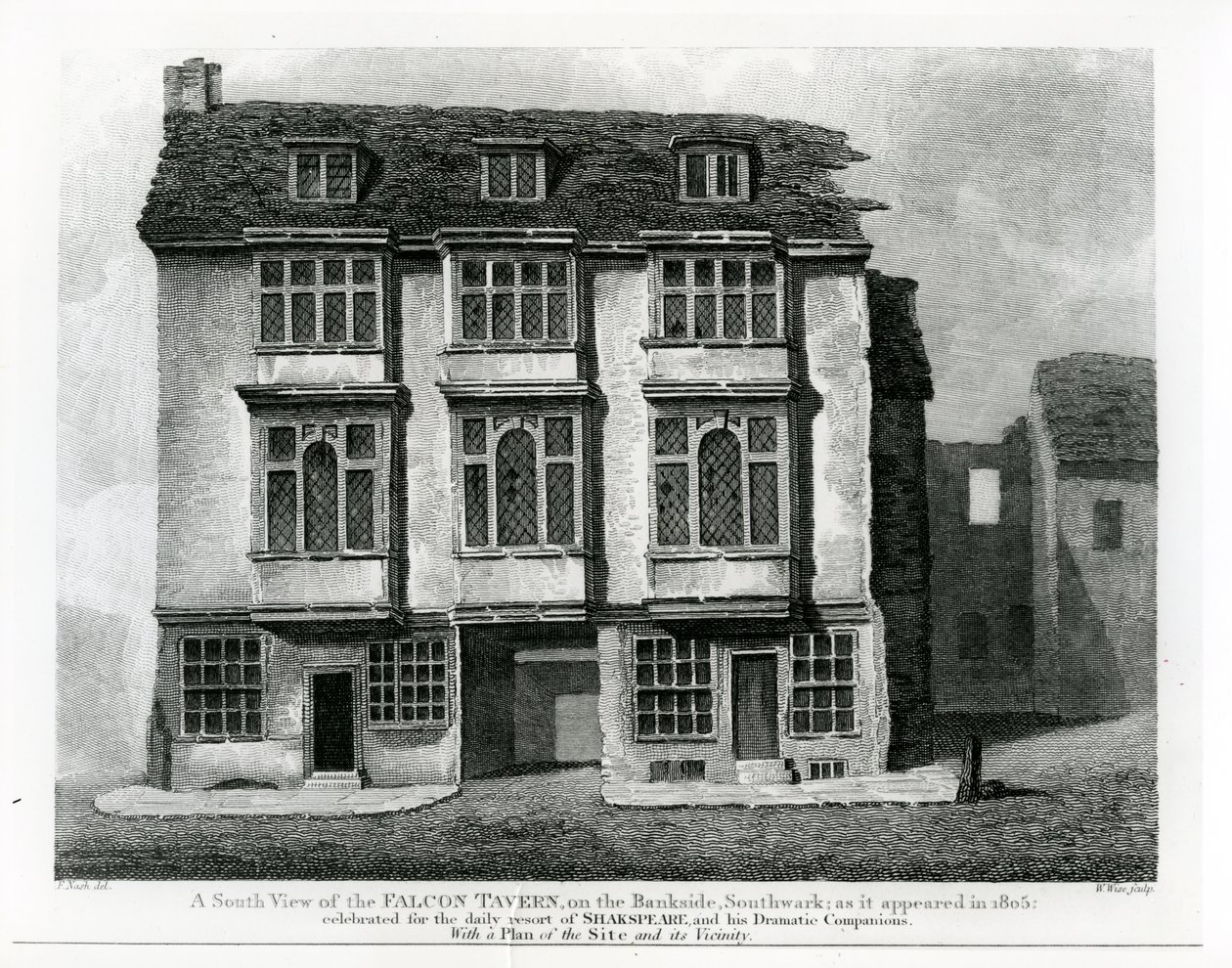 Vista sul da taverna do falcão, no Bankside, Southwark, gravada por William Wise, 1811 de Frederick Nash