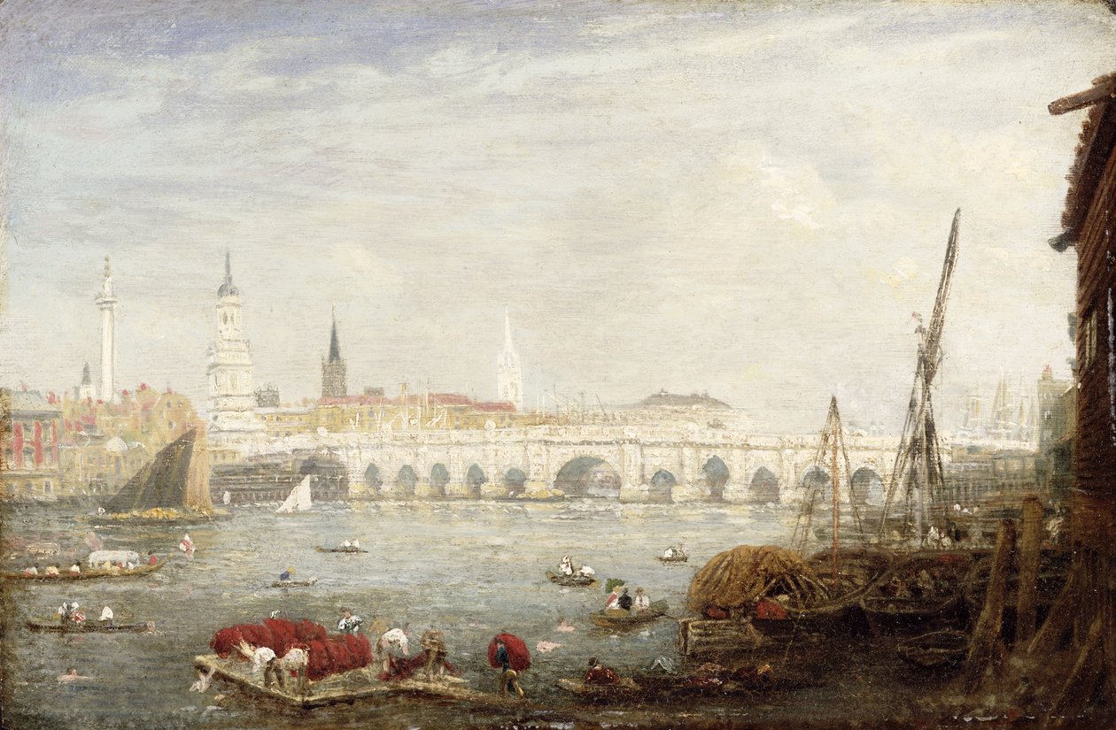 O monumento e a ponte de Londres, c.1820-80 de Frederick Nash