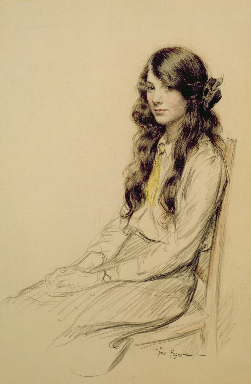 Retrato de uma jovem garota, c.1914 (giz) de Frederick Pegram