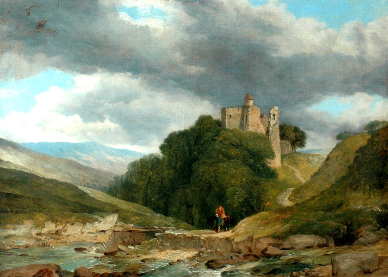 Paisagem com castelo em ruínas, 1864 (óleo sobre tela, forrado) de Frederick Richard Lee