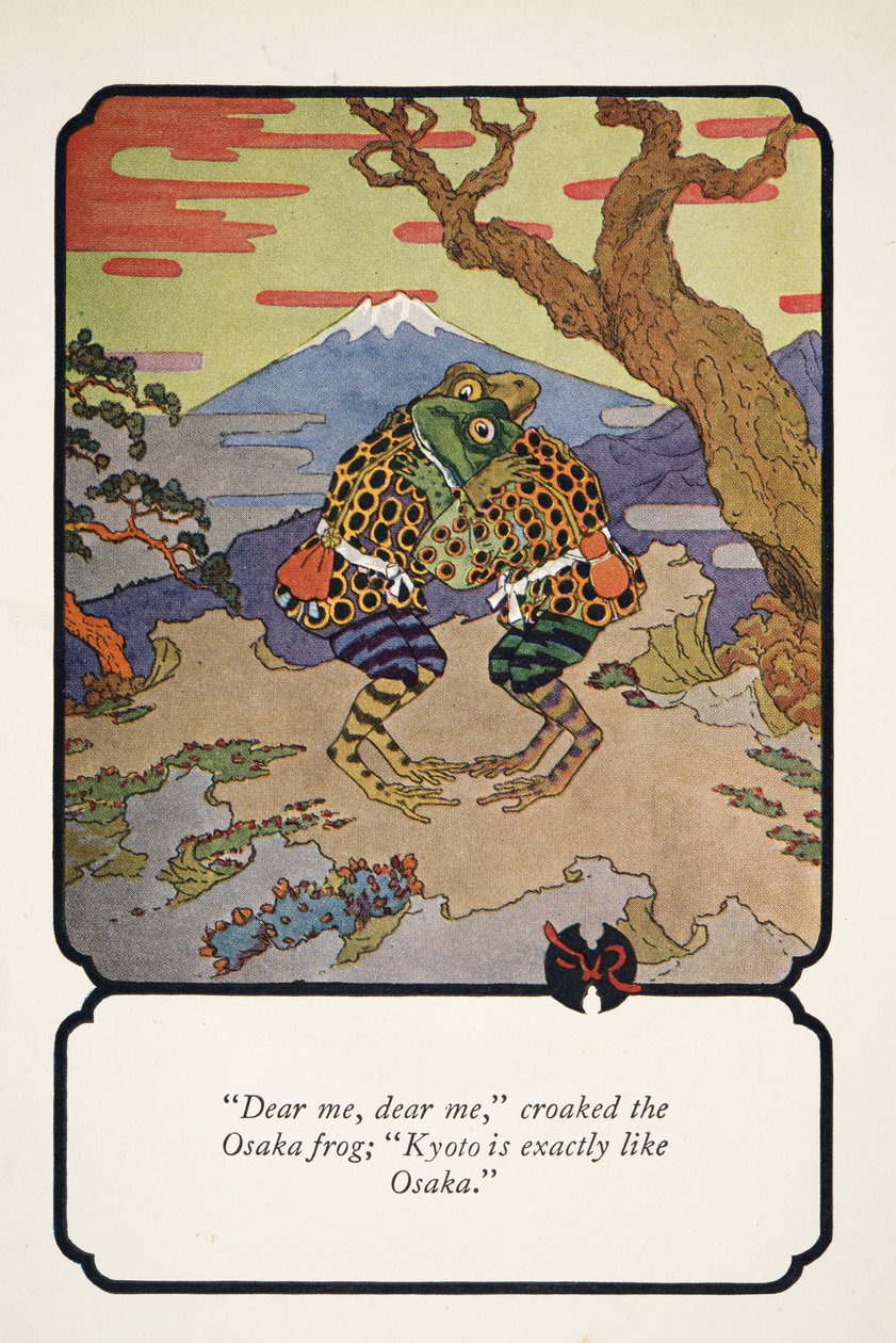 Meu querido, meu querido, resmungou o sapo de Osaka, Kyoto é exatamente como Osaka, ilustração de Little Peaching e Other Tales of Old Japan, c. 1928 de Frederick Richardson