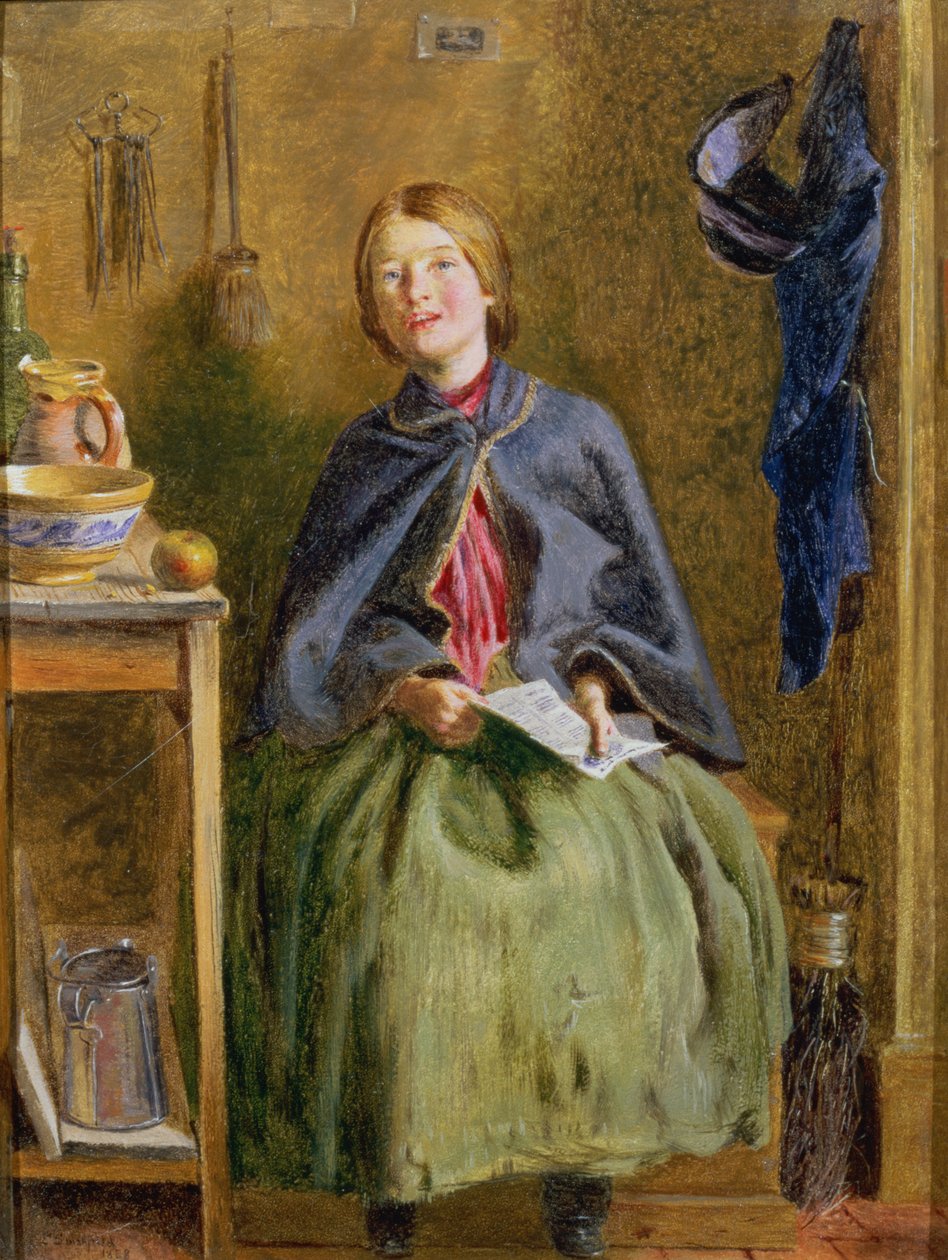 Uma empregada aprendendo a ler, 1858 de Frederick Smallfield