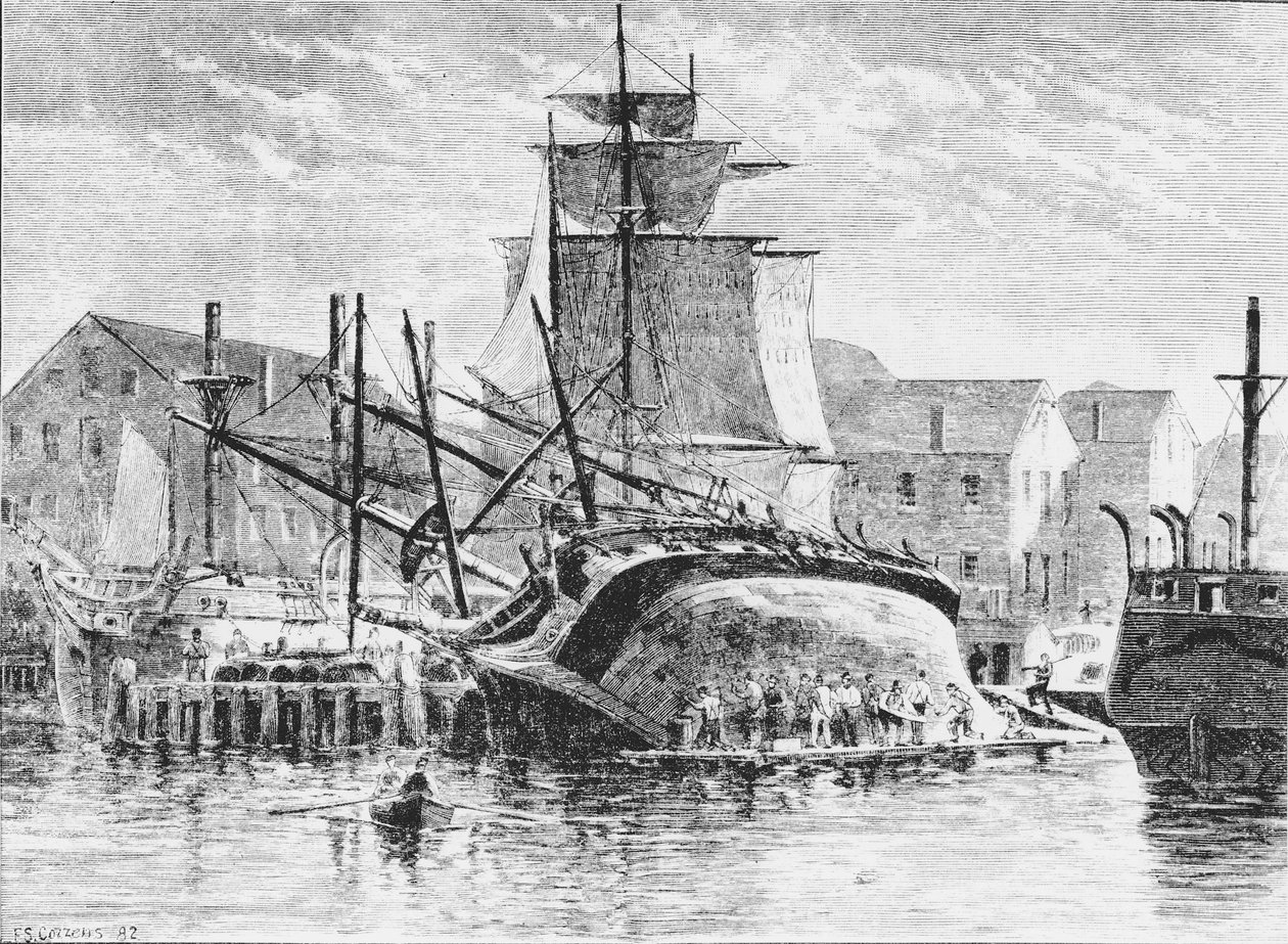 Navios baleeiros em New Bedford, Massachusetts, 1882 (foto bw) de Frederick Swartwout Cozzens