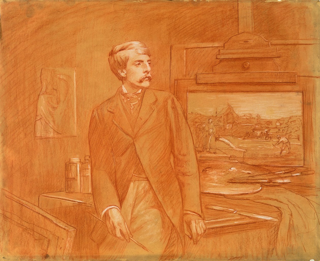 Auto-retrato (giz vermelho aumentado com papel branco) de Frederick Walker