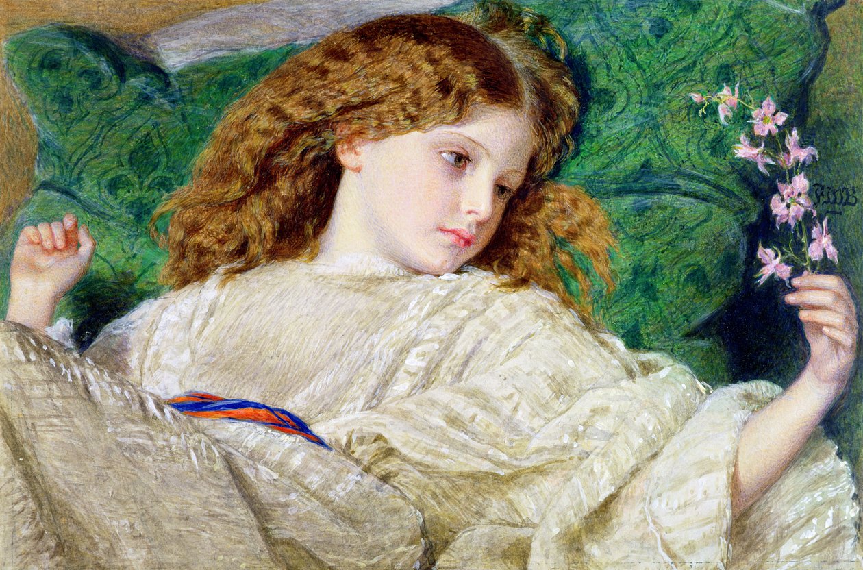 Sonhos, c.1861 (wc, bodycolour e chiclete sobre grafite no cartão) (ver 133888) de Frederick William Burton