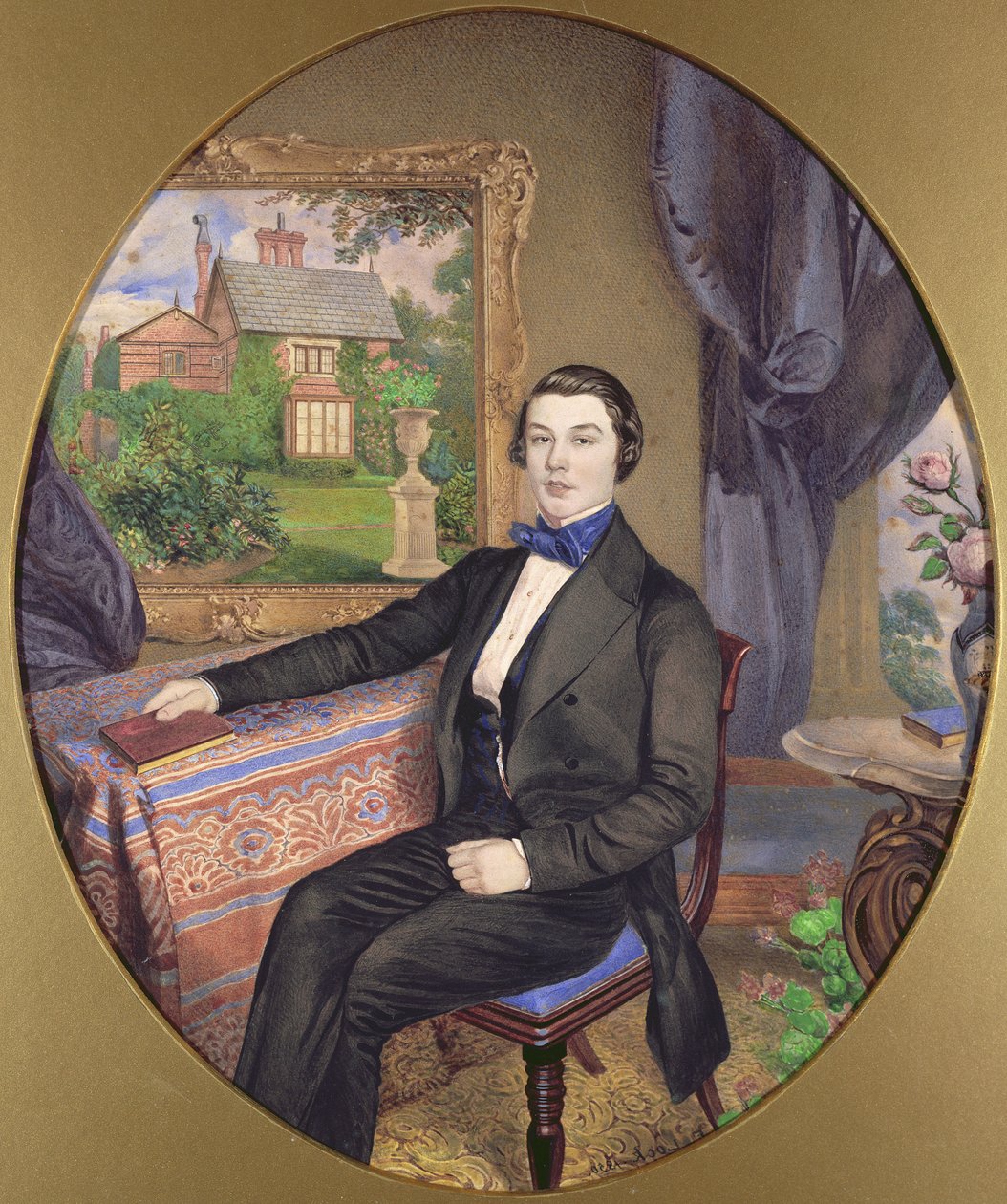 Retrato de um jovem em um interior vitoriano, 1850 (wc no papel) de Frederick William Lock