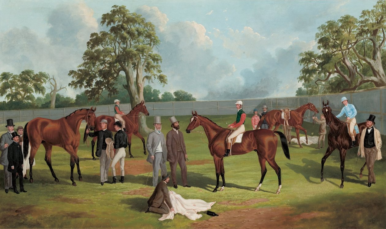 Grupo no recinto do Cinturão da Floresta de Dowling, Ballarat, 1863 de Frederick Woodhouse