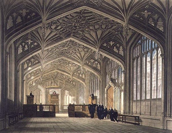 Interior da Escola da Divindade, ilustração da 