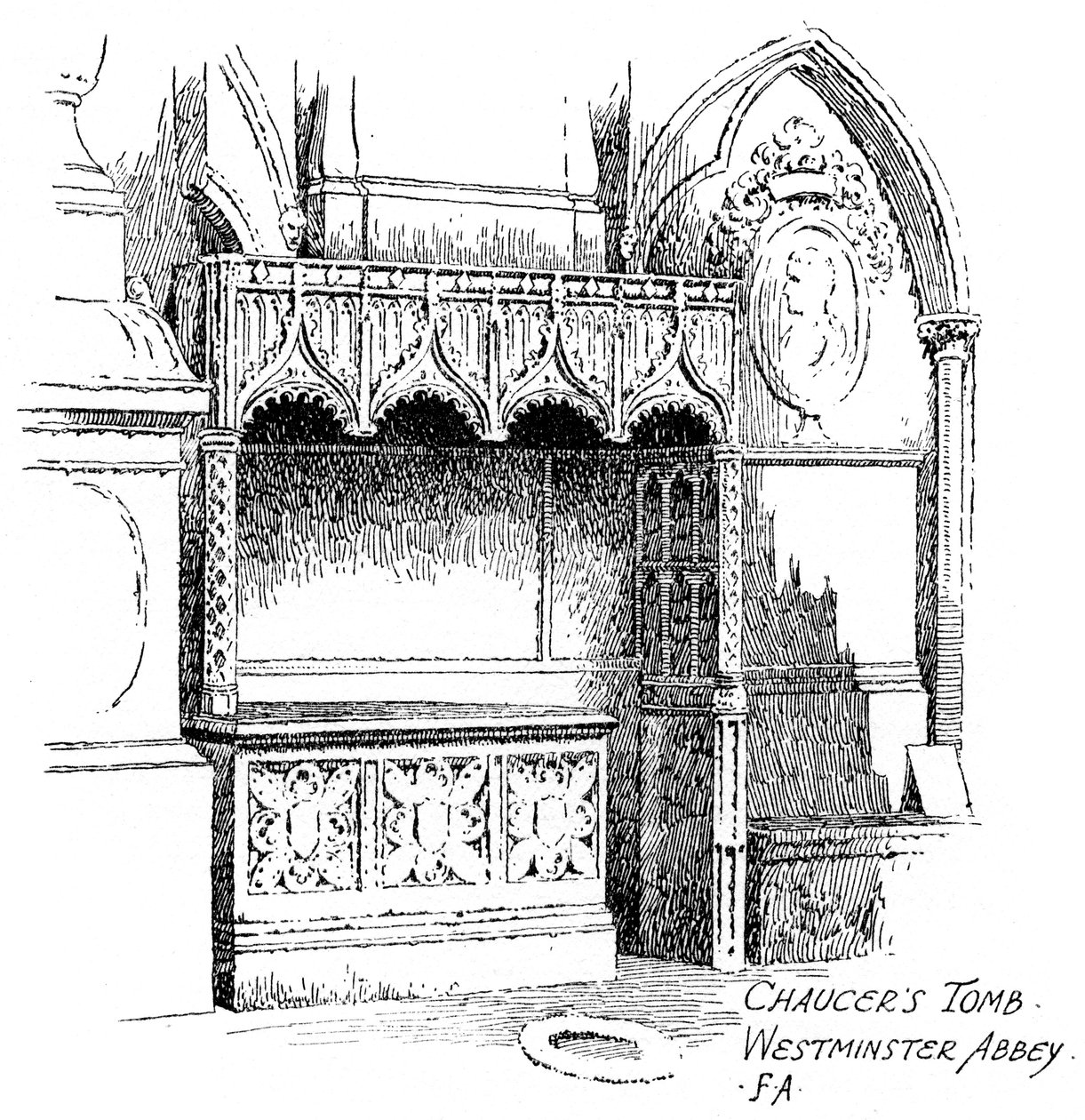 Túmulo de Chaucers, abadia de Westminster, Londres, 1912. de Frederick Adcock