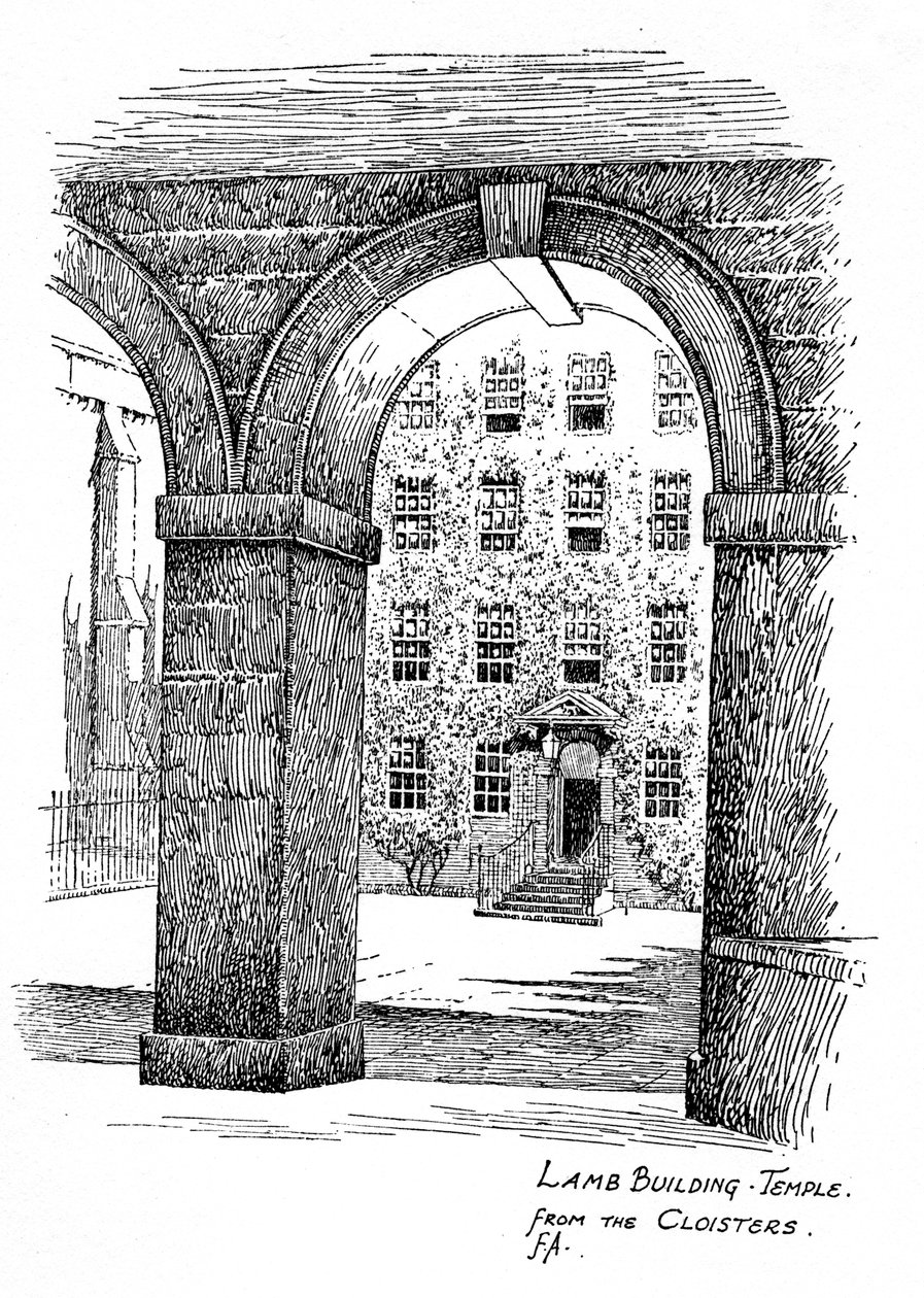 Edifício Lamb, Templo, dos claustros, Londres, 1912 de Frederick Adcock