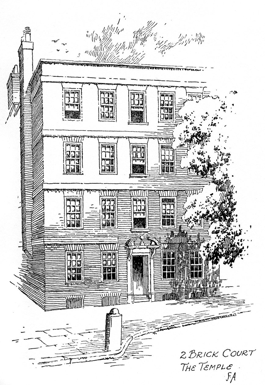 Casa de Oliver Goldsmiths, 2 Brick Court, Templo, Londres, 1912 de Frederick Adcock