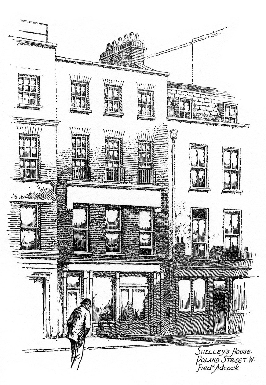 Casa de Percy Bysshe Shelleys, rua de Poland, cidade de Westminster, Londres, 1912. de Frederick Adcock