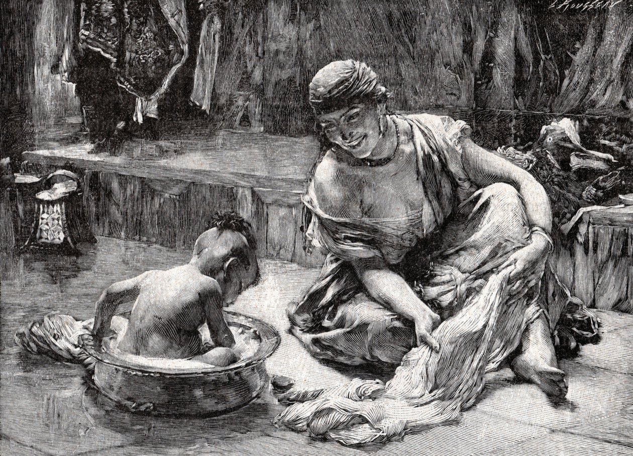 Banho de crianças, Egipto de Frederick Arthur Bridgman