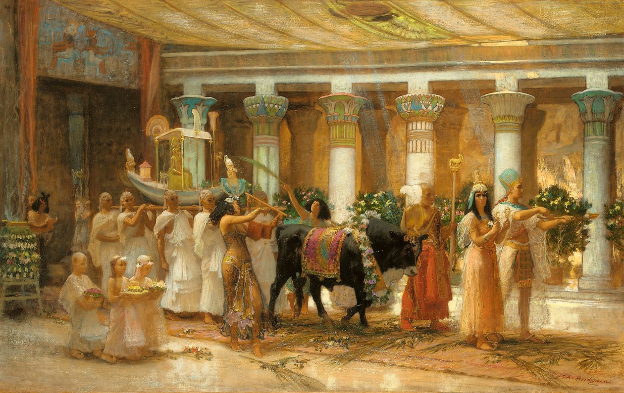 A Procissão do Touro Sagrado, Apis, c.1879 (óleo sobre tela) de Frederick Arthur Bridgman
