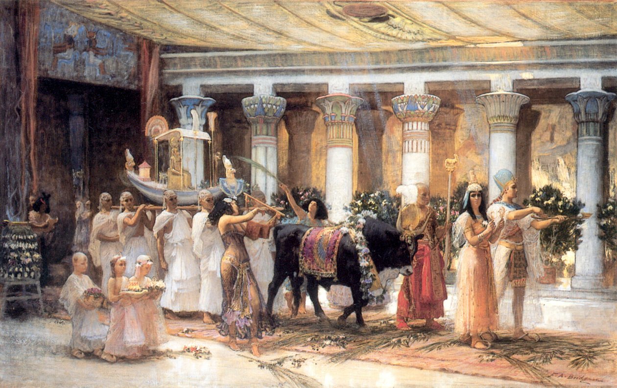 A procissão do touro sagrado Apis, final do século XIX ou início do século XX. de Frederick Arthur Bridgman