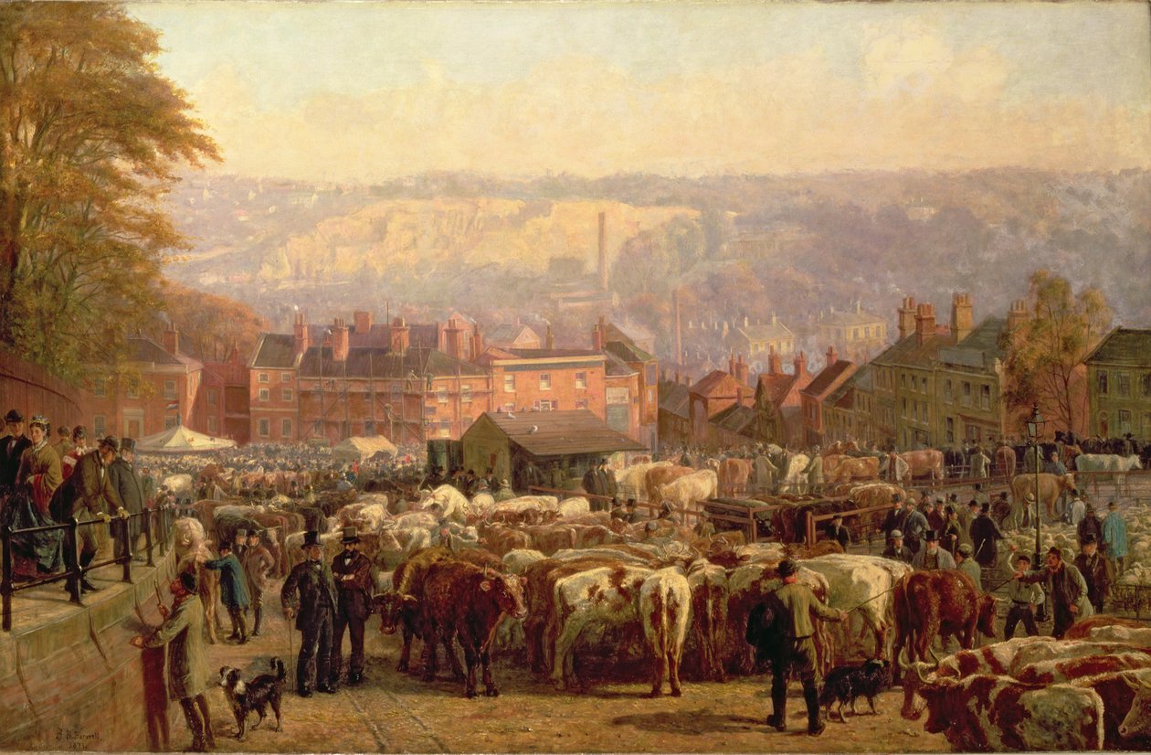 A colina em Norwich no dia do mercado, 1871 de Frederick Bacon Barwell