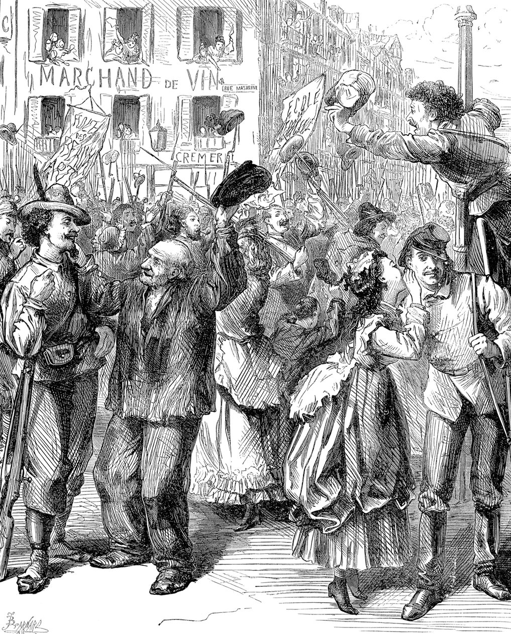 Defesa de Paris: estudantes que vão manejar as barricadas, Guerra Franco-Prussiana, 1870 de Frederick Barnard