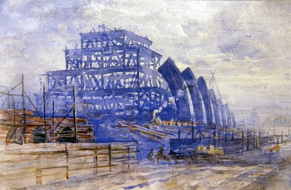 A Construção do Galpão dos Comboios, Estação de St. Pancras de Frederick Barnard