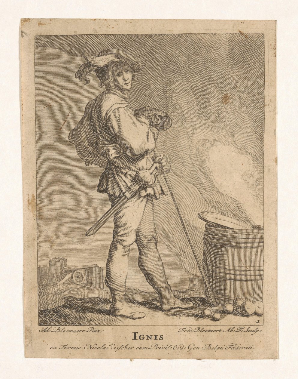 Fogo de artifício Ignis (título no objeto) Os Quatro Elementos (título da série) de Frederick Bloemaert