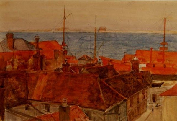 Porto de Harwich (aguarela) de Frederick Brown